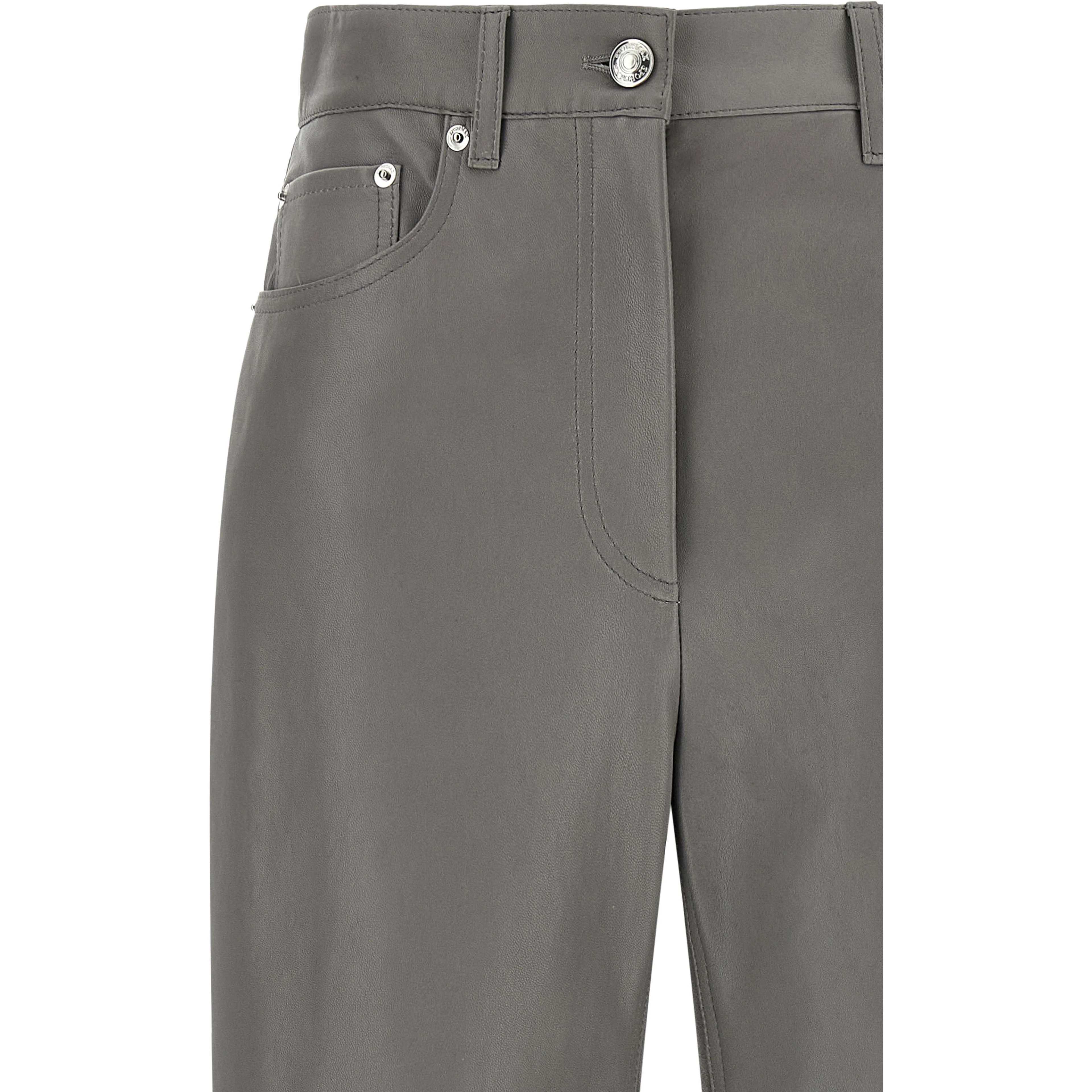 Gray Lamb Leather Casual Pants