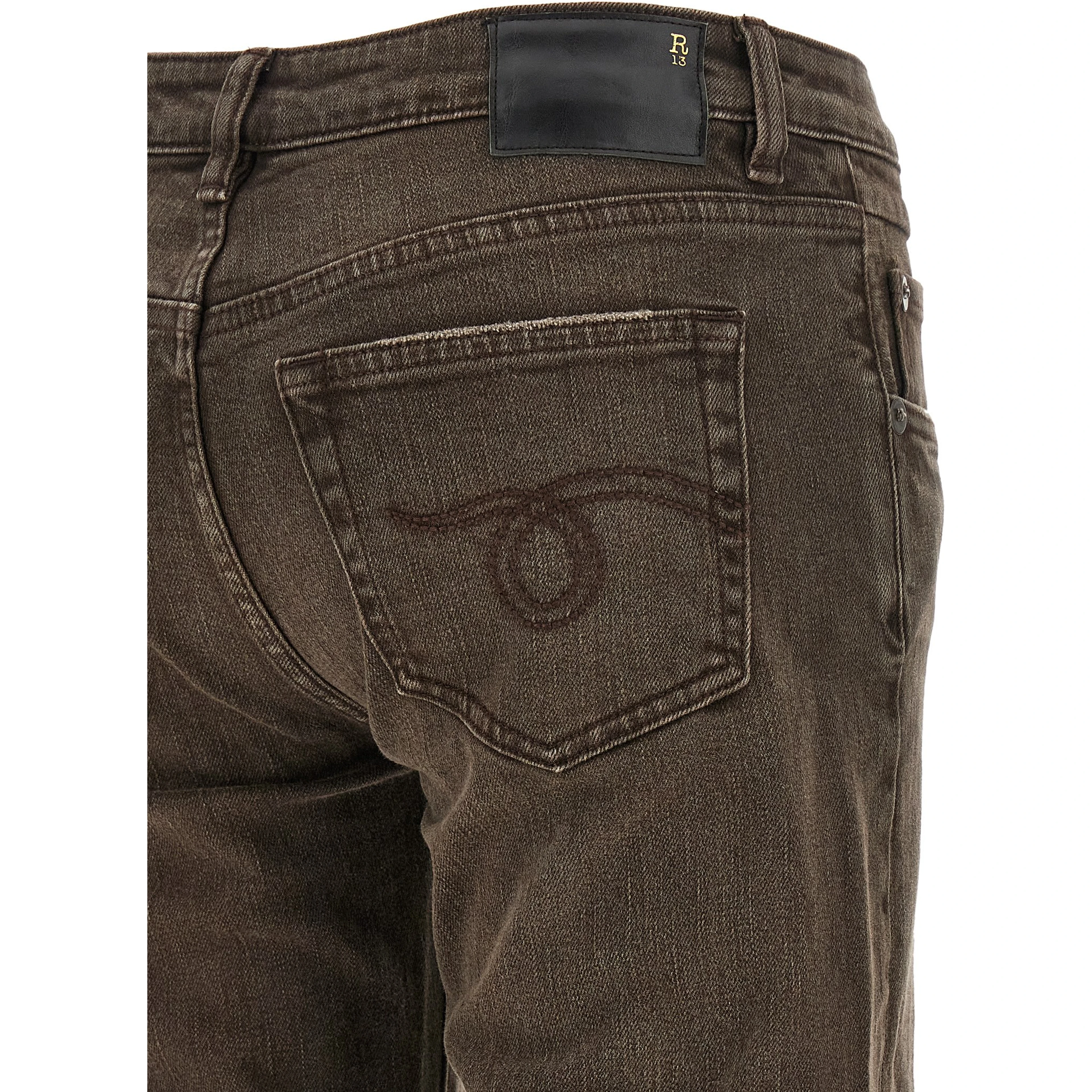 Brown Cotton Flared Jeans