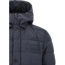 Blue Polyester Full-Length Jacket