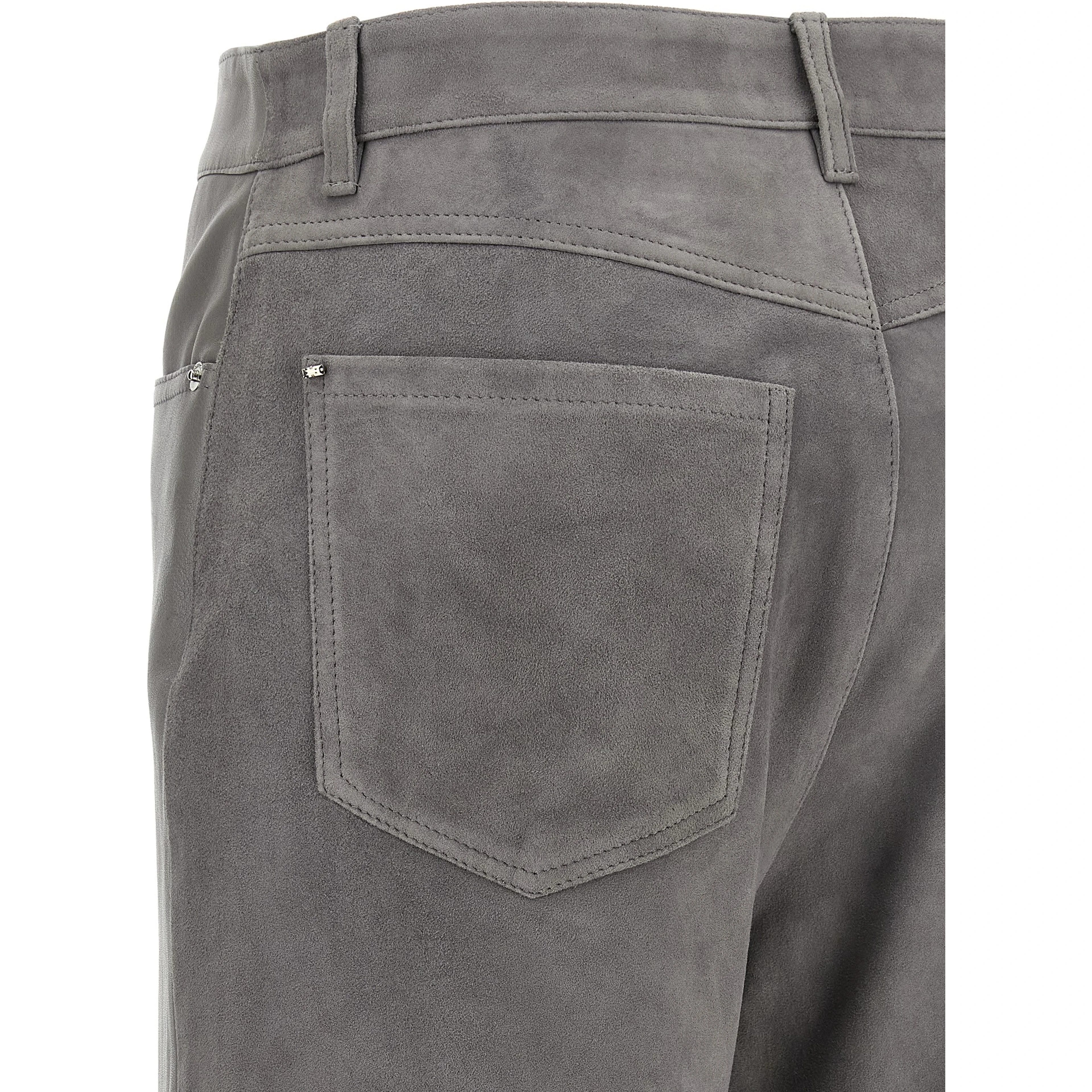 Gray Lamb Leather Casual Pants