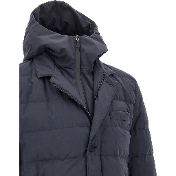 Blue Polyester Full-Length Jacket
