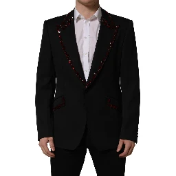 Black Crystal Embellished Coat Blazer Jacket