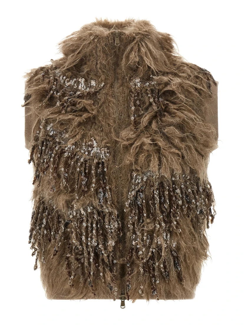 Brown Wool Sleeveless Jacket