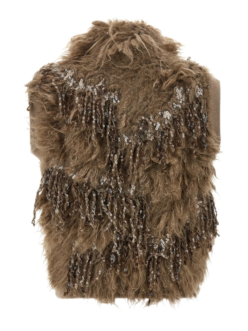 Brown Wool Sleeveless Jacket