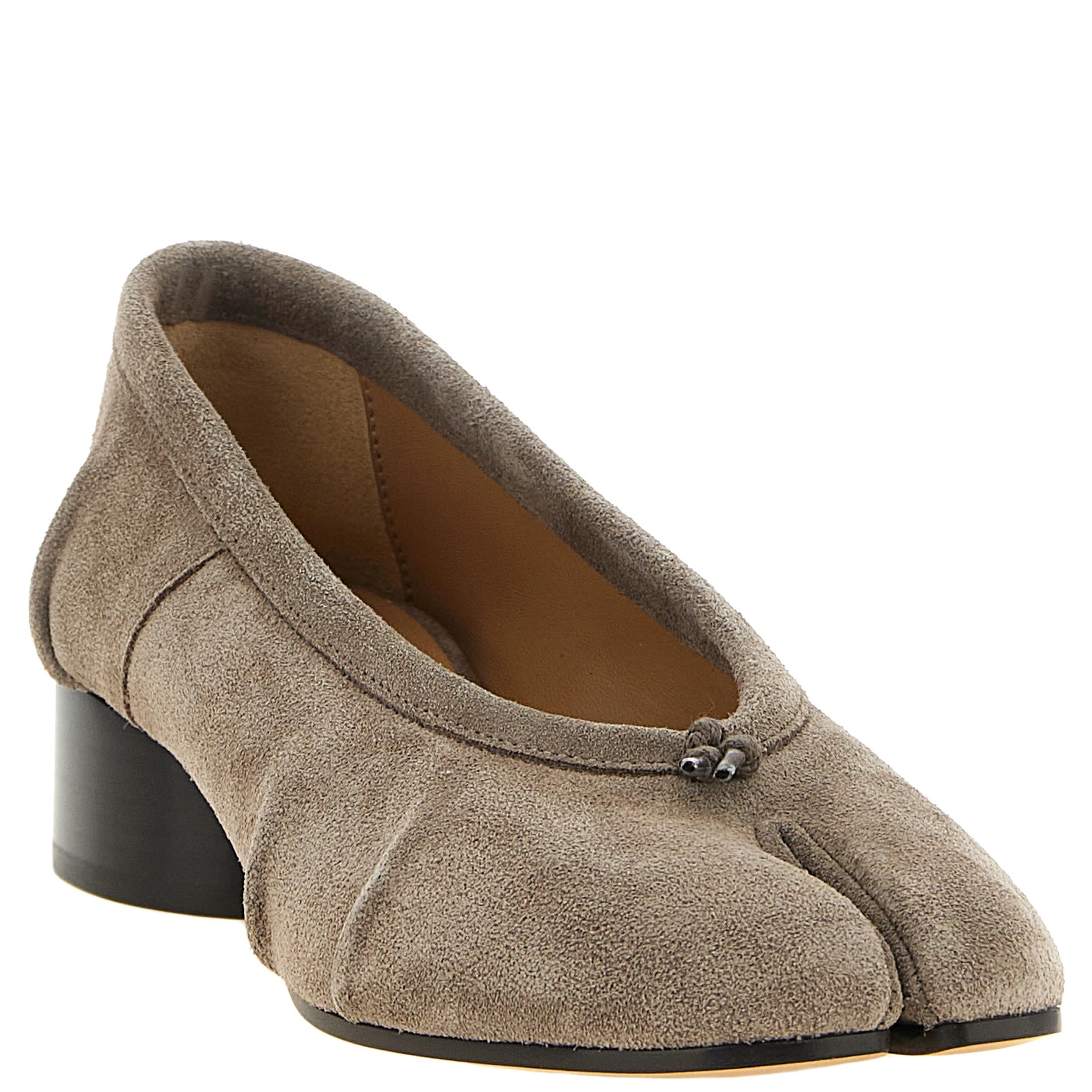 Gray Calfskin Mid Heel Pumps
