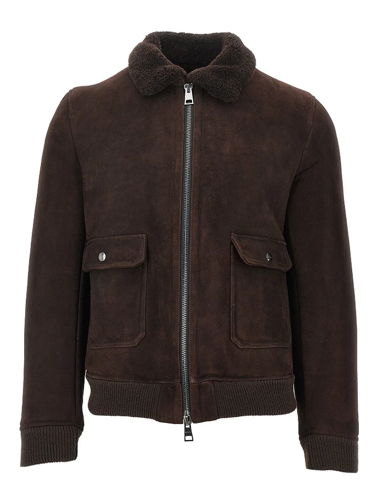 Washed waxed shearling jacket