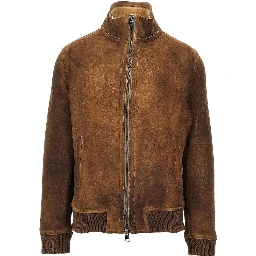 Waxed shearling bomber jacket