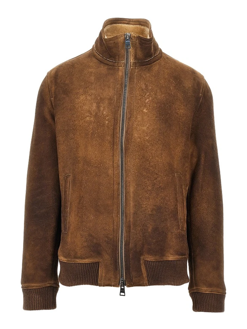 Waxed shearling bomber jacket