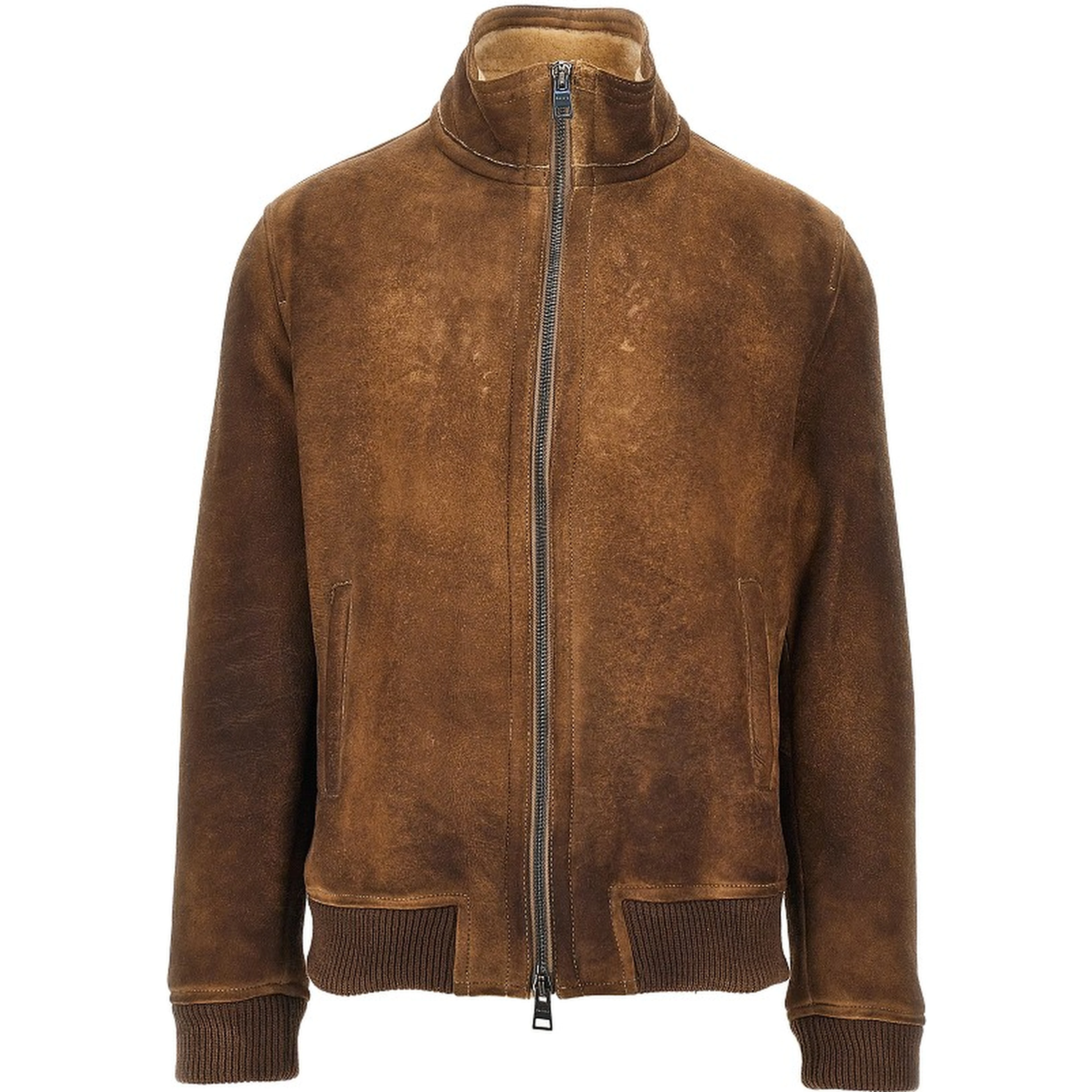 Waxed shearling bomber jacket