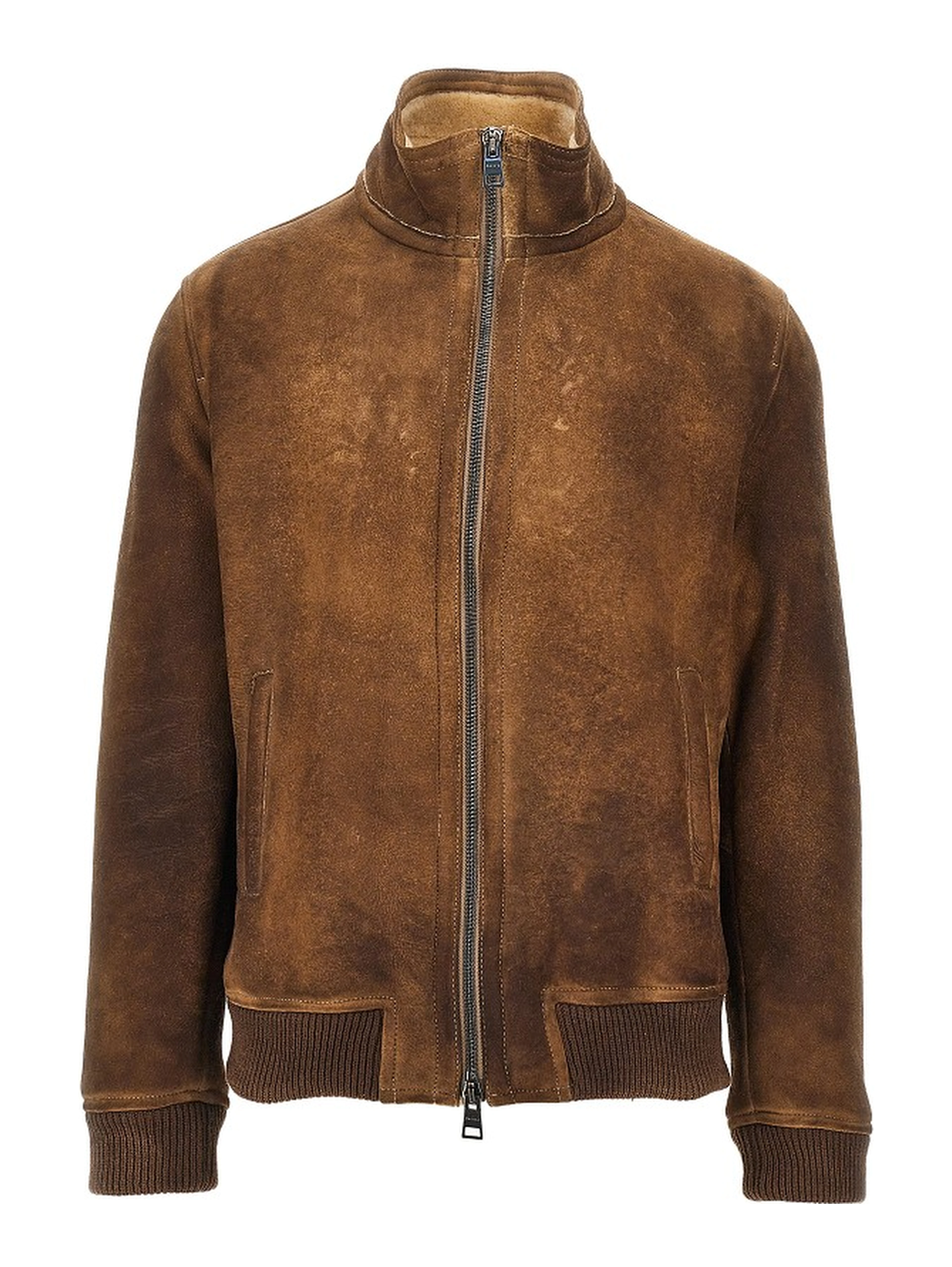 Waxed shearling bomber jacket