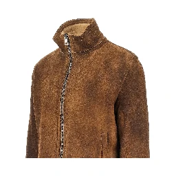 Waxed shearling bomber jacket