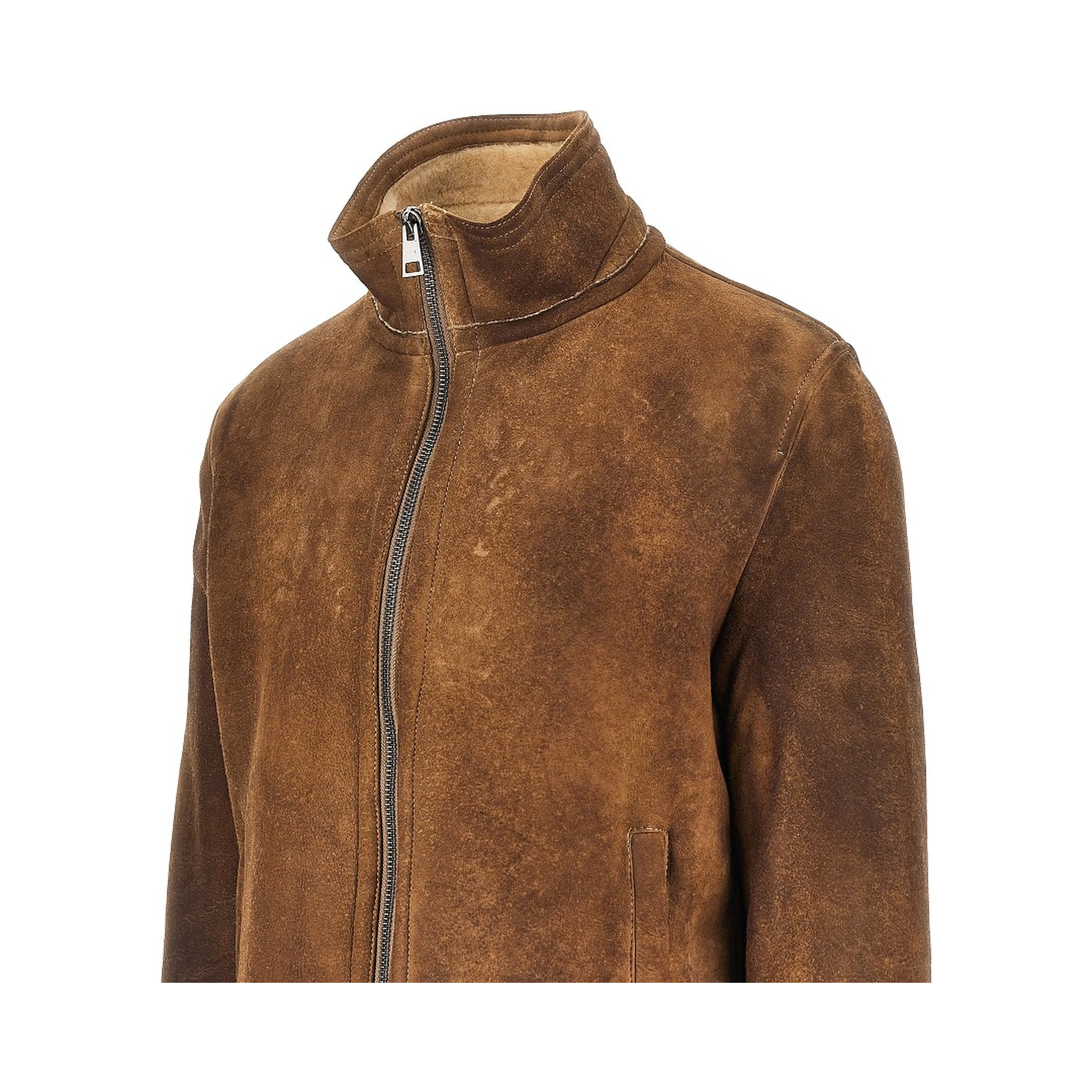 Waxed shearling bomber jacket