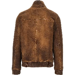 Waxed shearling bomber jacket
