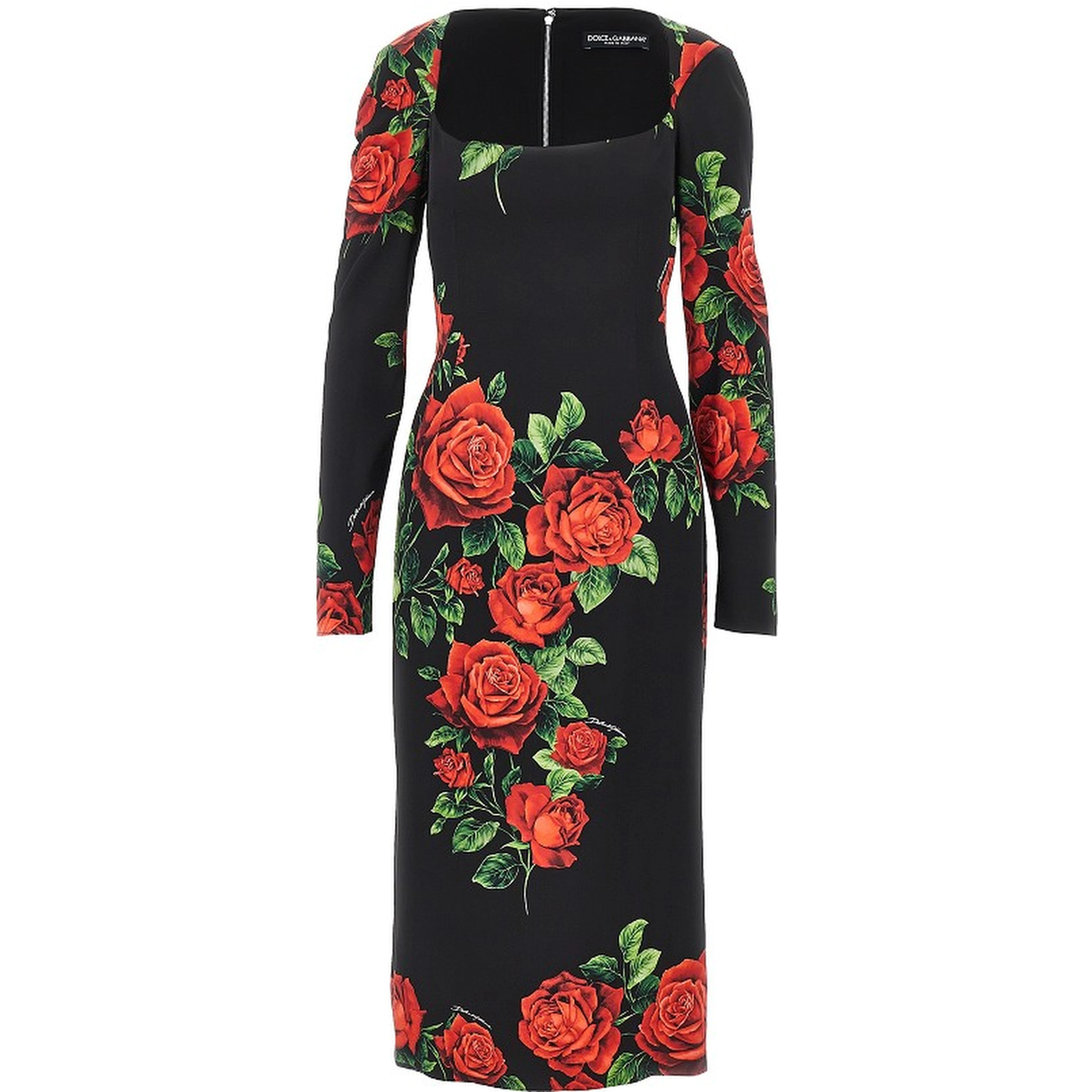 Roses print charmeuse midi dress