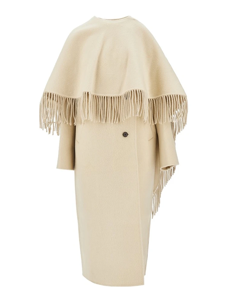 Double coat with fringed scarf