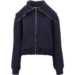 Stretch wool full-zip cardigan