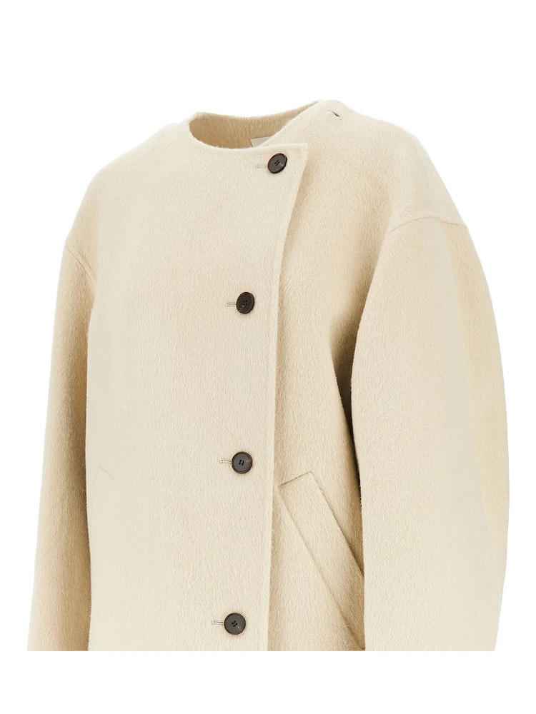 Double coat with fringed scarf alternative