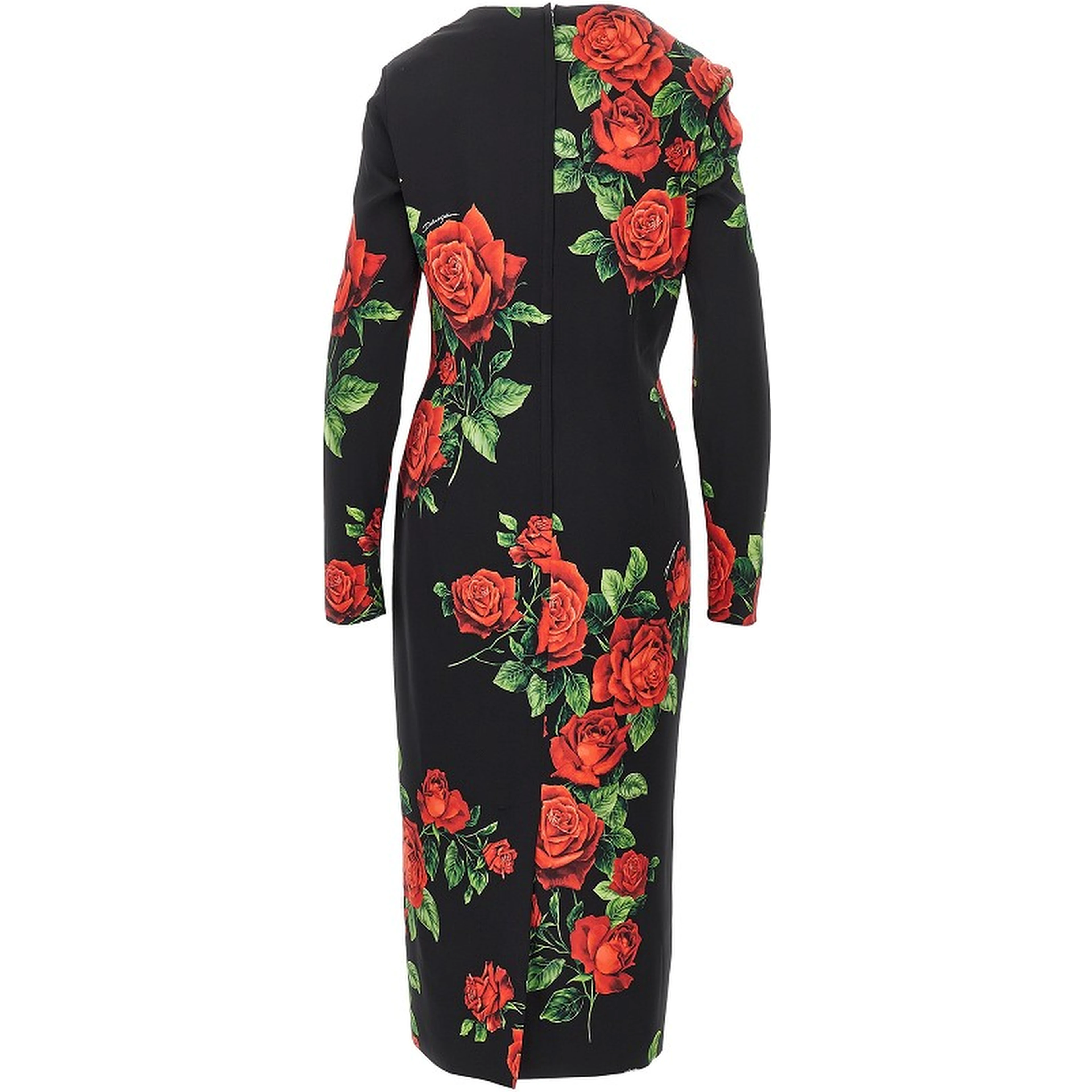 Roses print charmeuse midi dress