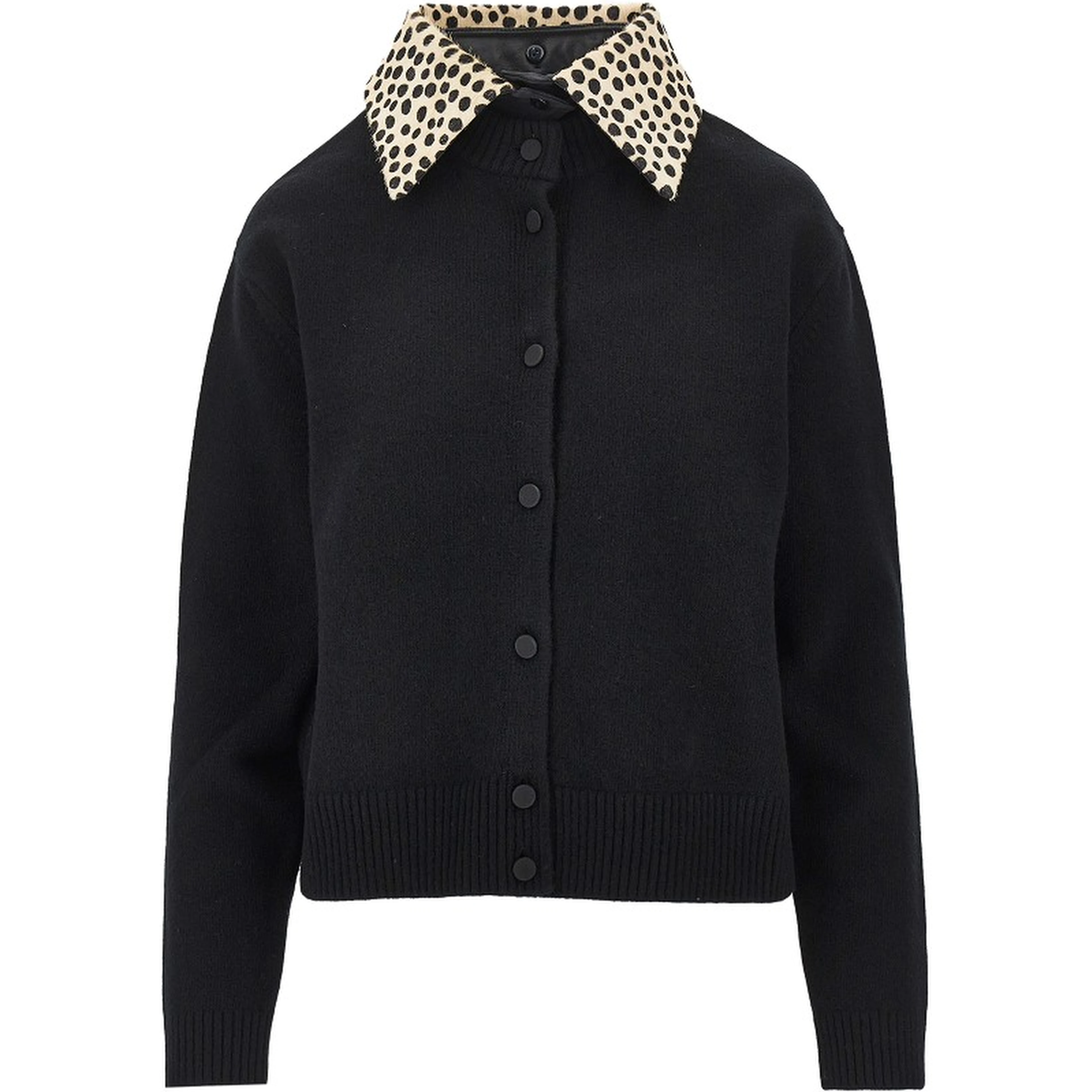 Cheetah-print collar wool cardigan