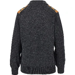 Wool sweater with printed silk intarsia