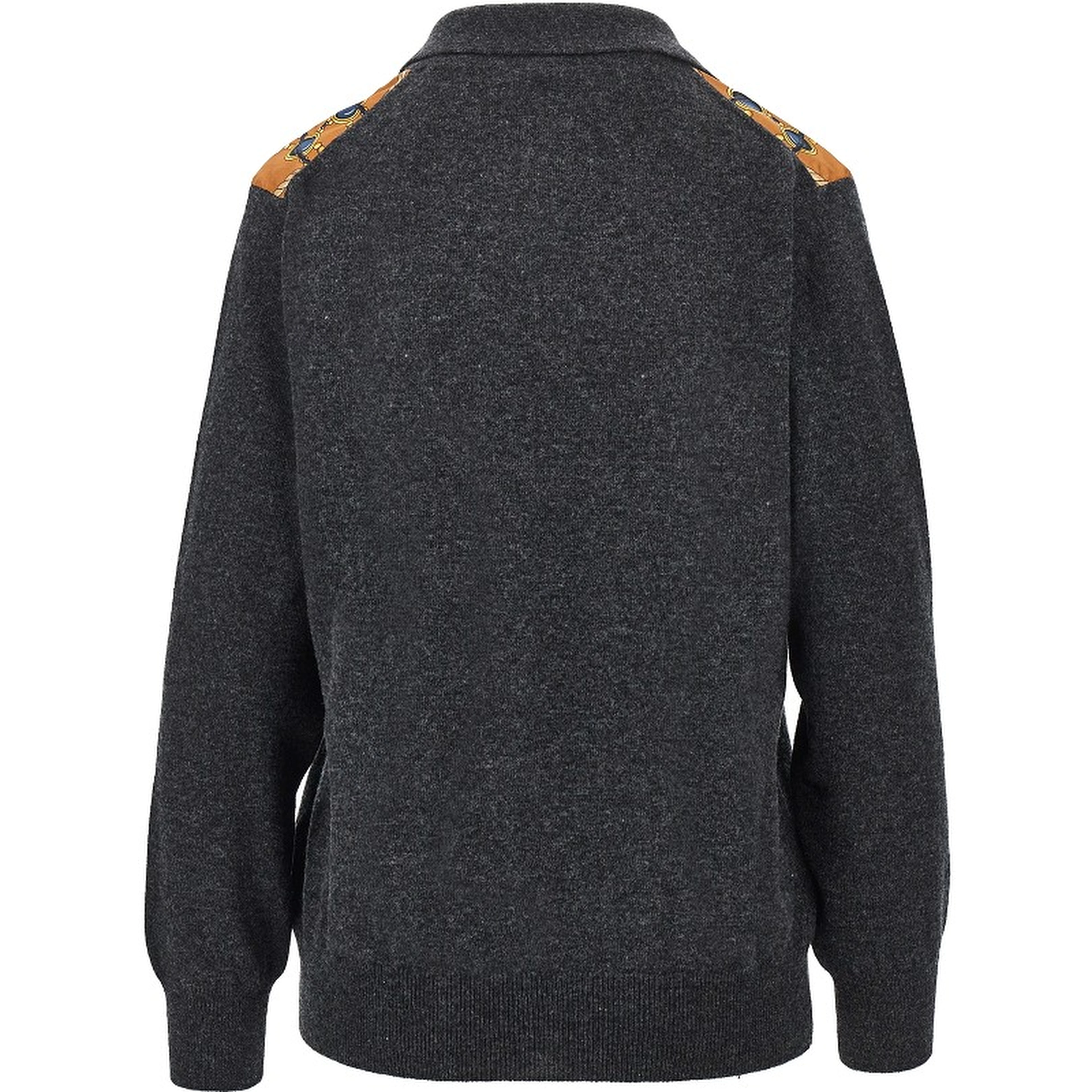 Wool sweater with printed silk intarsia