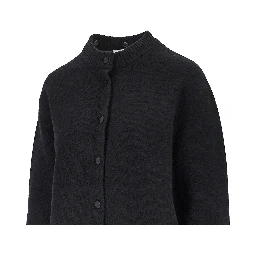 Cheetah-print collar wool cardigan