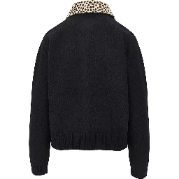 Cheetah-print collar wool cardigan