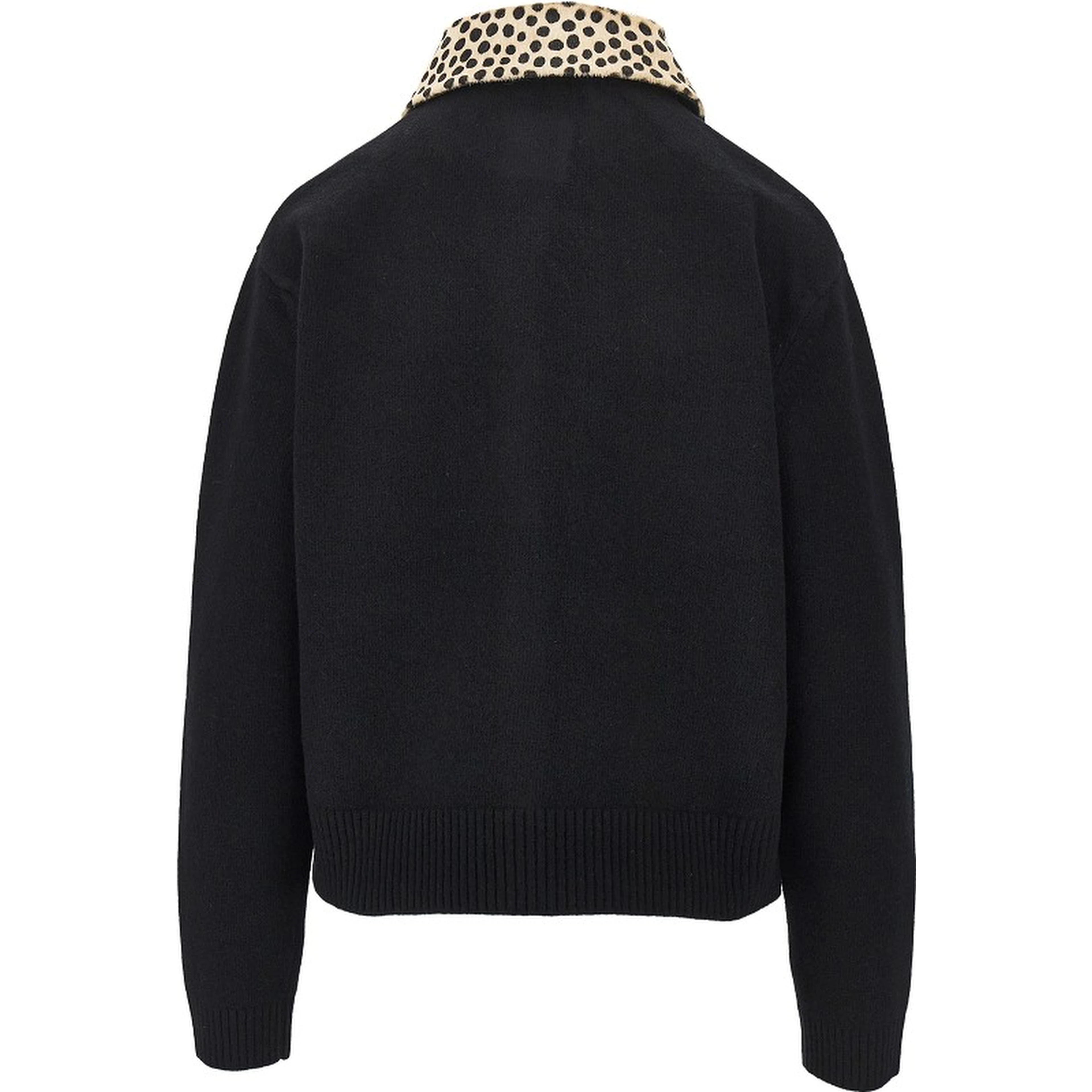 Cheetah-print collar wool cardigan