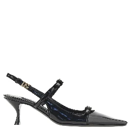 Glossy leather buckled slingback pumps