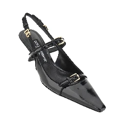 Glossy leather buckled slingback pumps