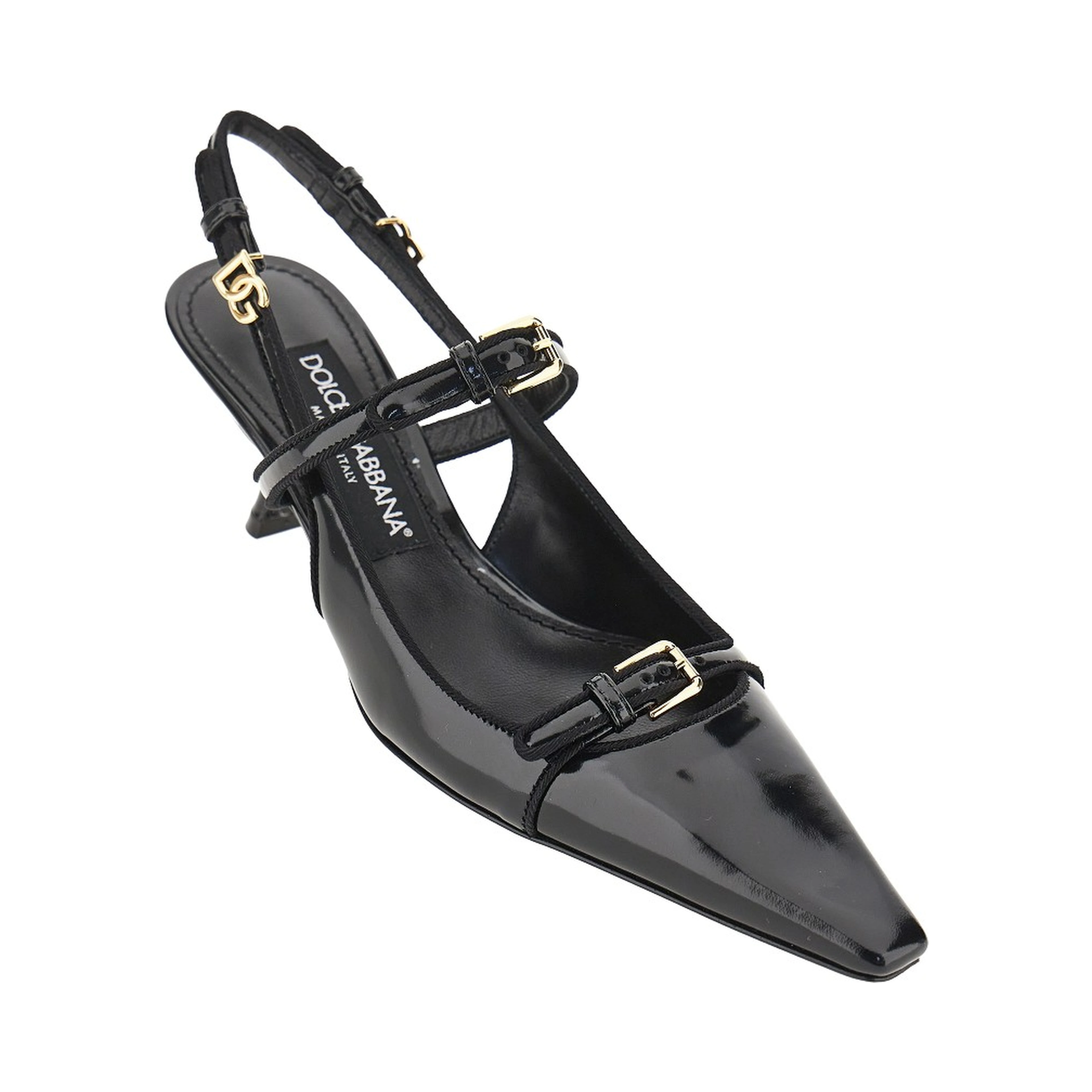 Glossy leather buckled slingback pumps