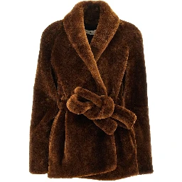 Fur belted robe jacket
