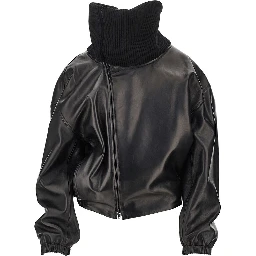 Nappa leather jacket with rib knit collar