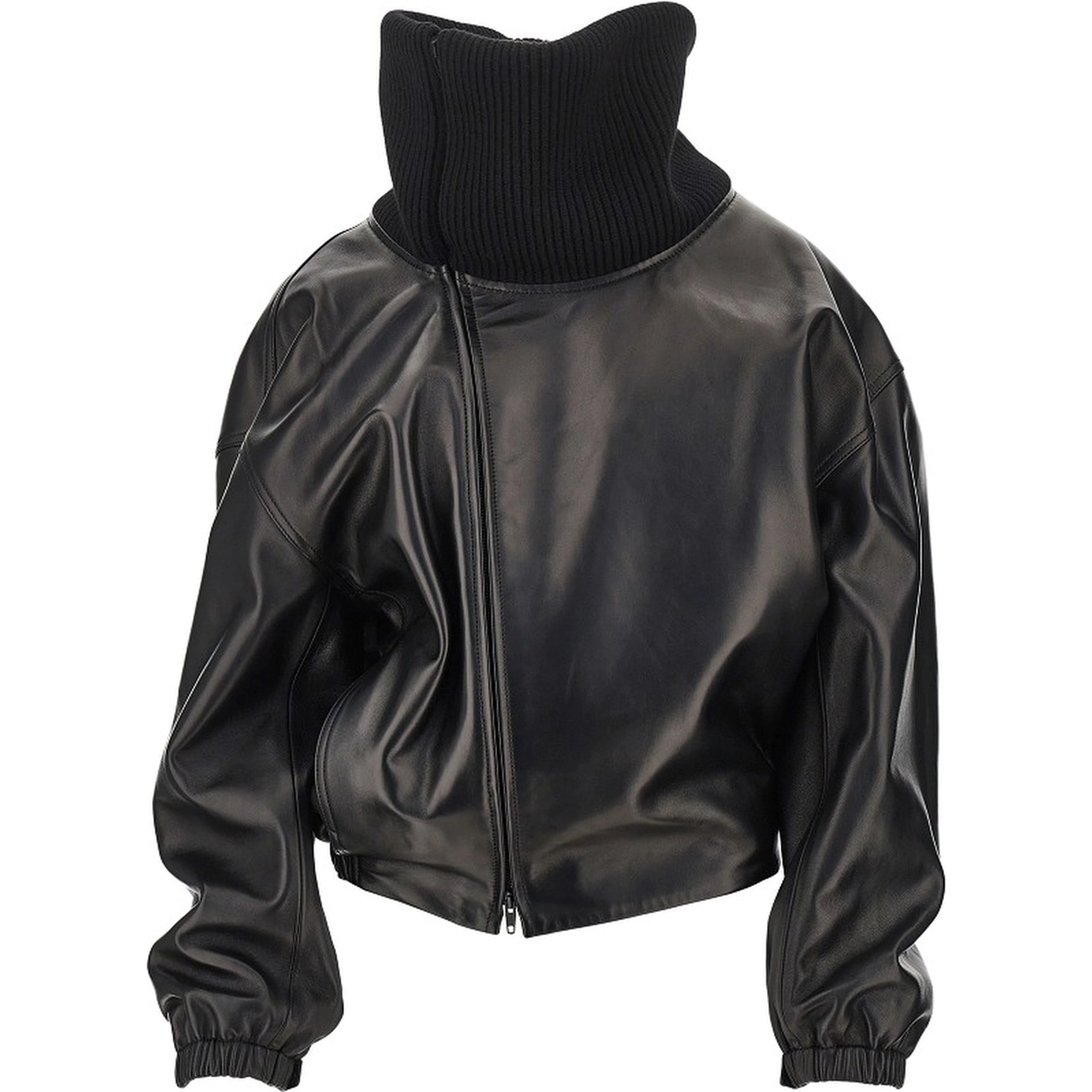 Nappa leather jacket with rib knit collar