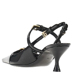 Glossy leather buckled slingback pumps