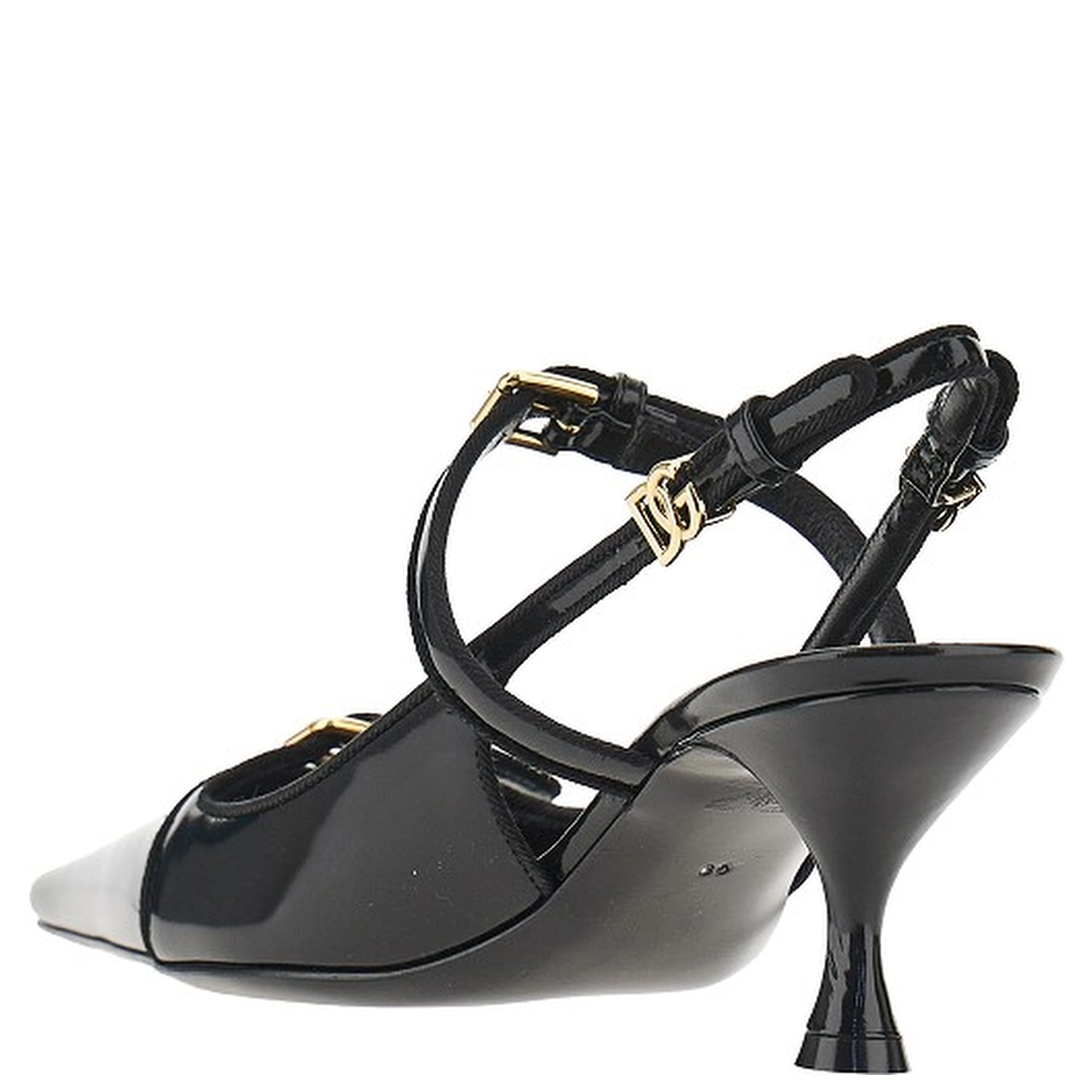 Glossy leather buckled slingback pumps