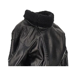 Nappa leather jacket with rib knit collar