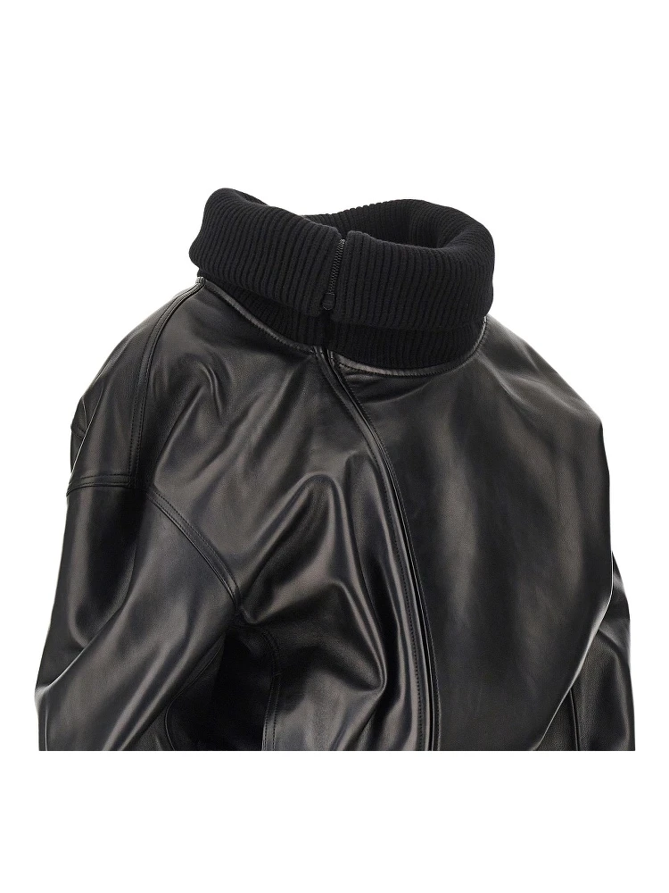 Nappa leather jacket with rib knit collar alternative
