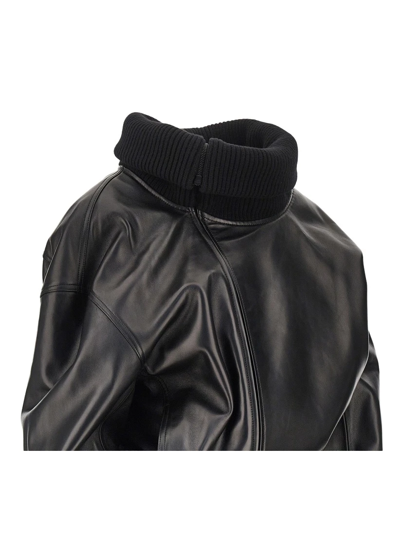 Nappa leather jacket with rib knit collar