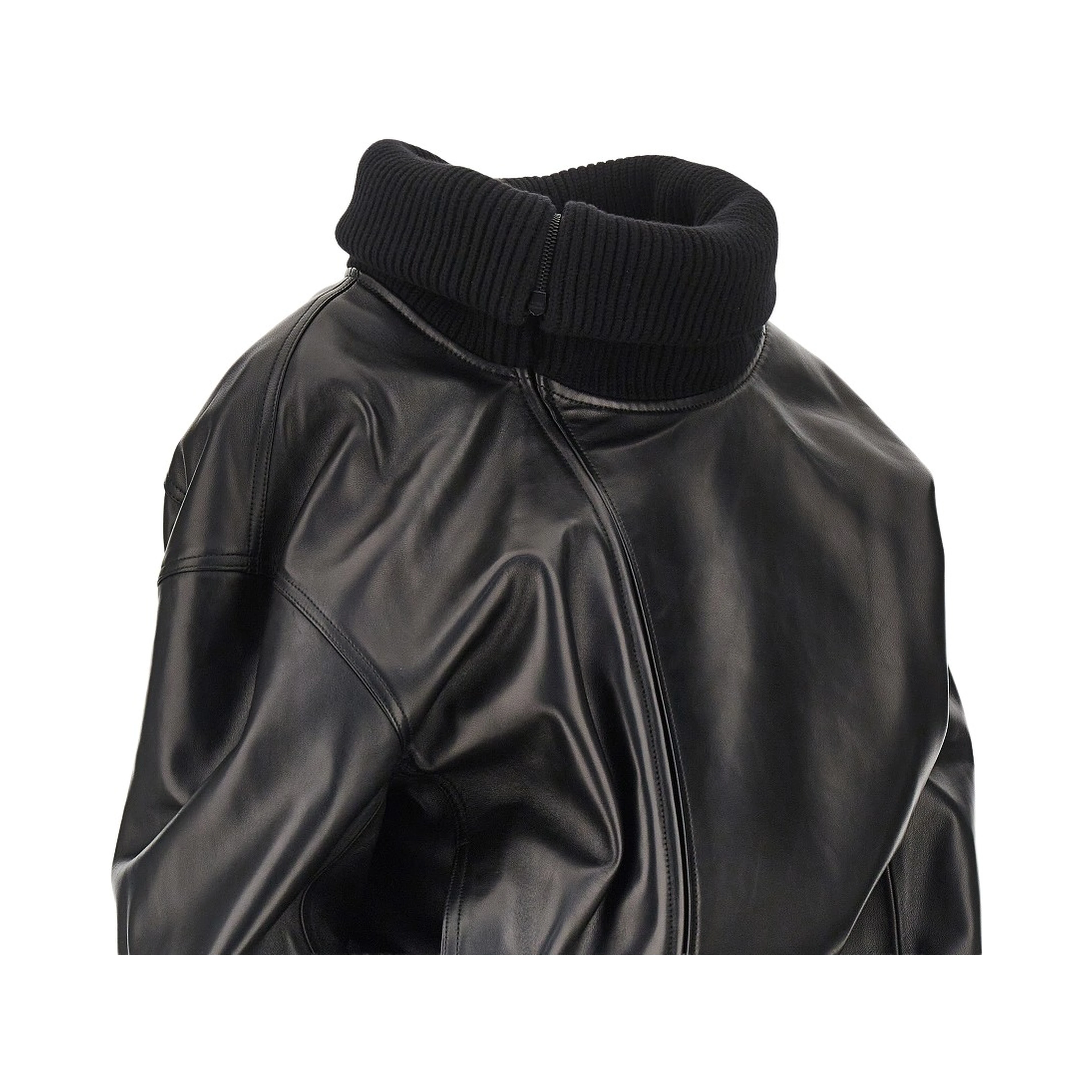 Nappa leather jacket with rib knit collar