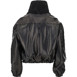 Nappa leather jacket with rib knit collar