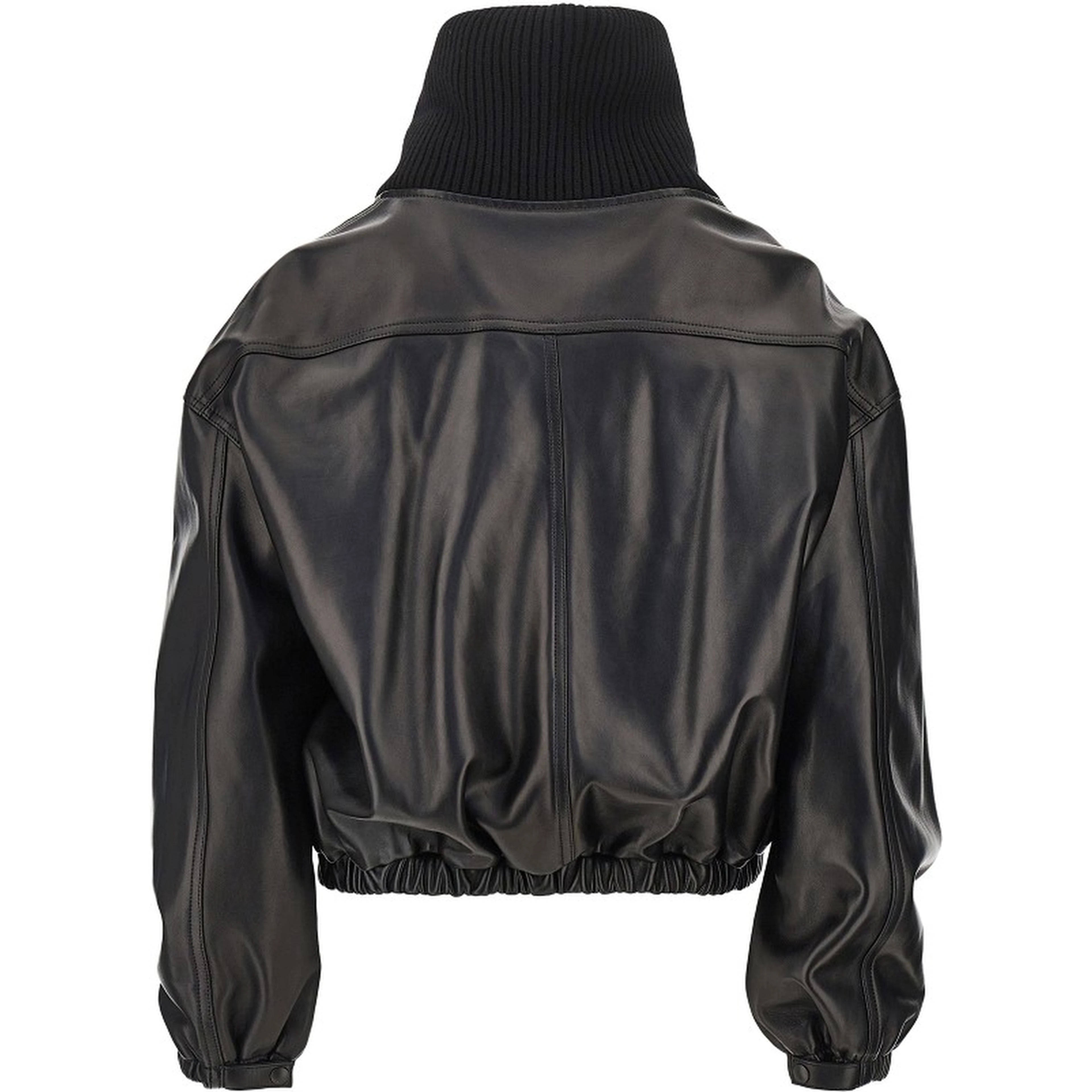 Nappa leather jacket with rib knit collar