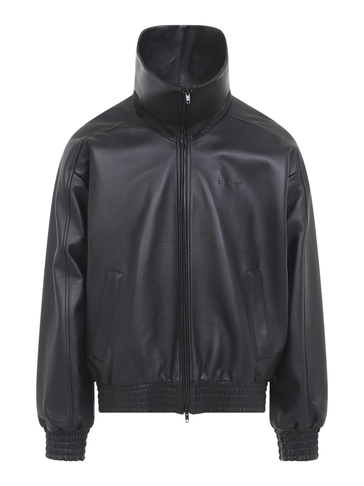 LEATEHR HIGH COLLAR TRACKTOP