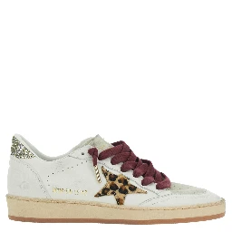 Ballstar White Low Top Sneakers with Star Patch with Glitter and Glitter Heel and Logo Lettering in Leather for Women