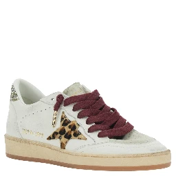 Ballstar White Low Top Sneakers with Star Patch with Glitter and Glitter Heel and Logo Lettering in Leather for Women