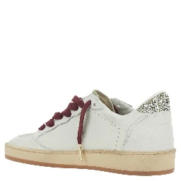 Ballstar White Low Top Sneakers with Star Patch with Glitter and Glitter Heel and Logo Lettering in Leather for Women