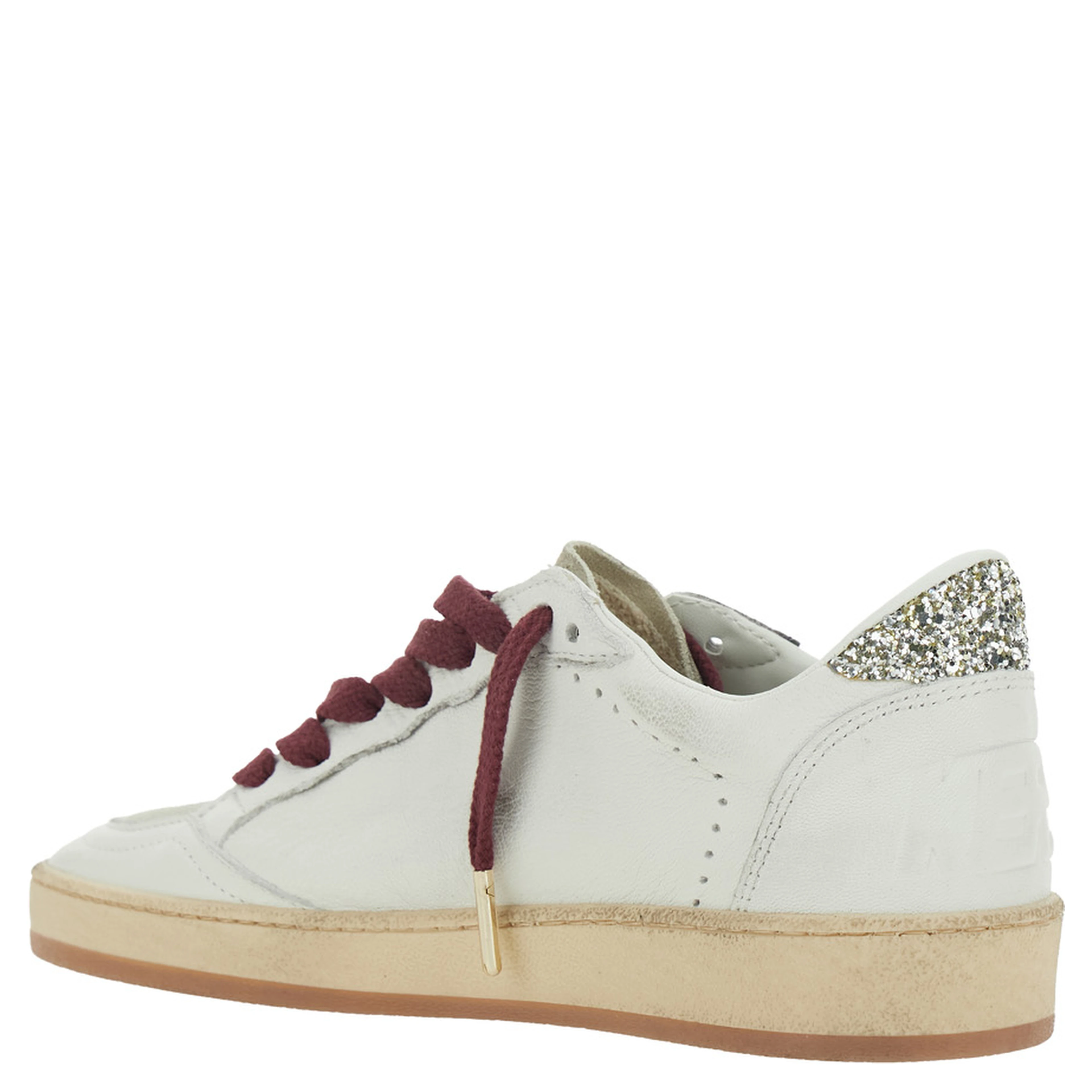 Ballstar White Low Top Sneakers with Star Patch with Glitter and Glitter Heel and Logo Lettering in Leather for Women