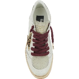 Ballstar White Low Top Sneakers with Star Patch with Glitter and Glitter Heel and Logo Lettering in Leather for Women
