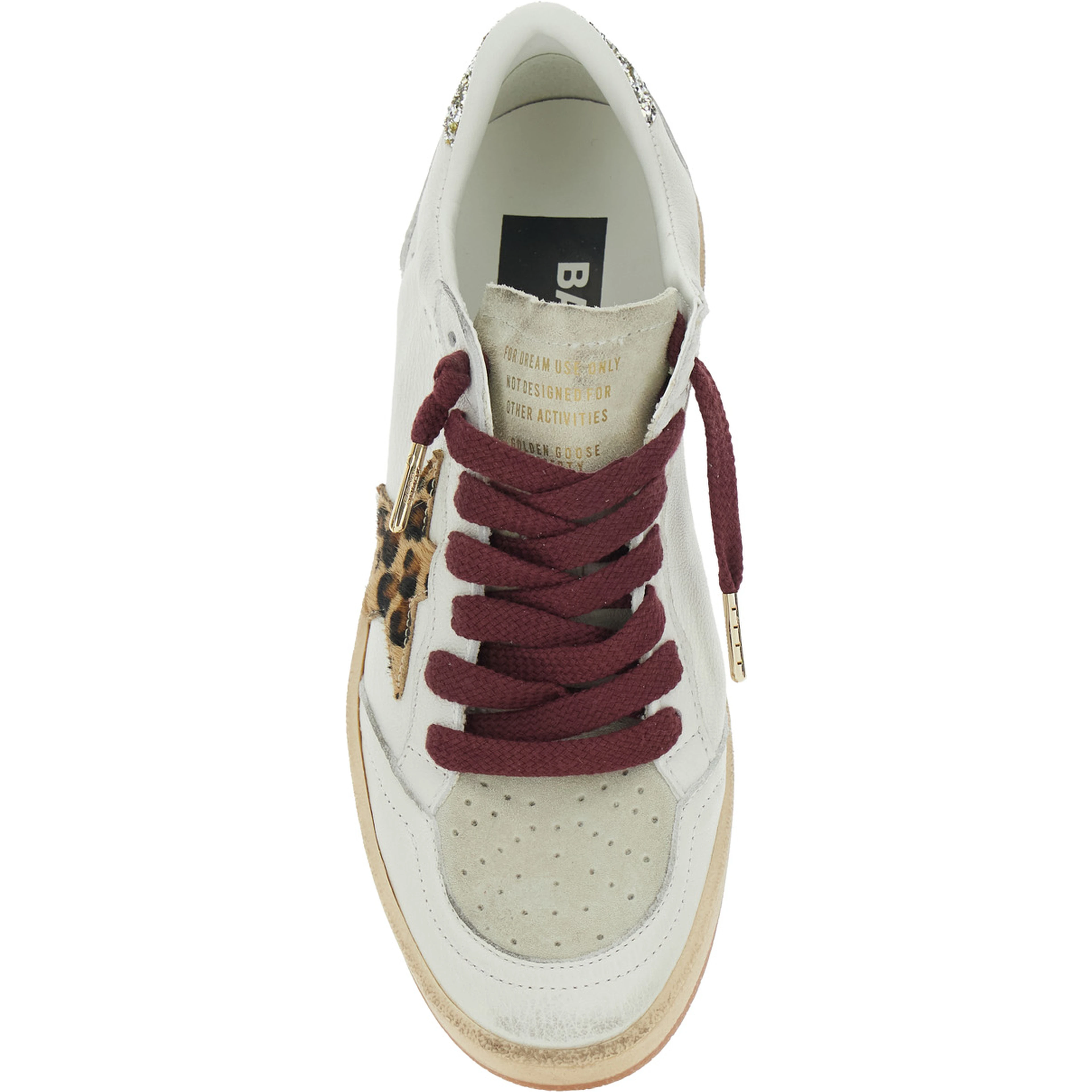 Ballstar White Low Top Sneakers with Star Patch with Glitter and Glitter Heel and Logo Lettering in Leather for Women