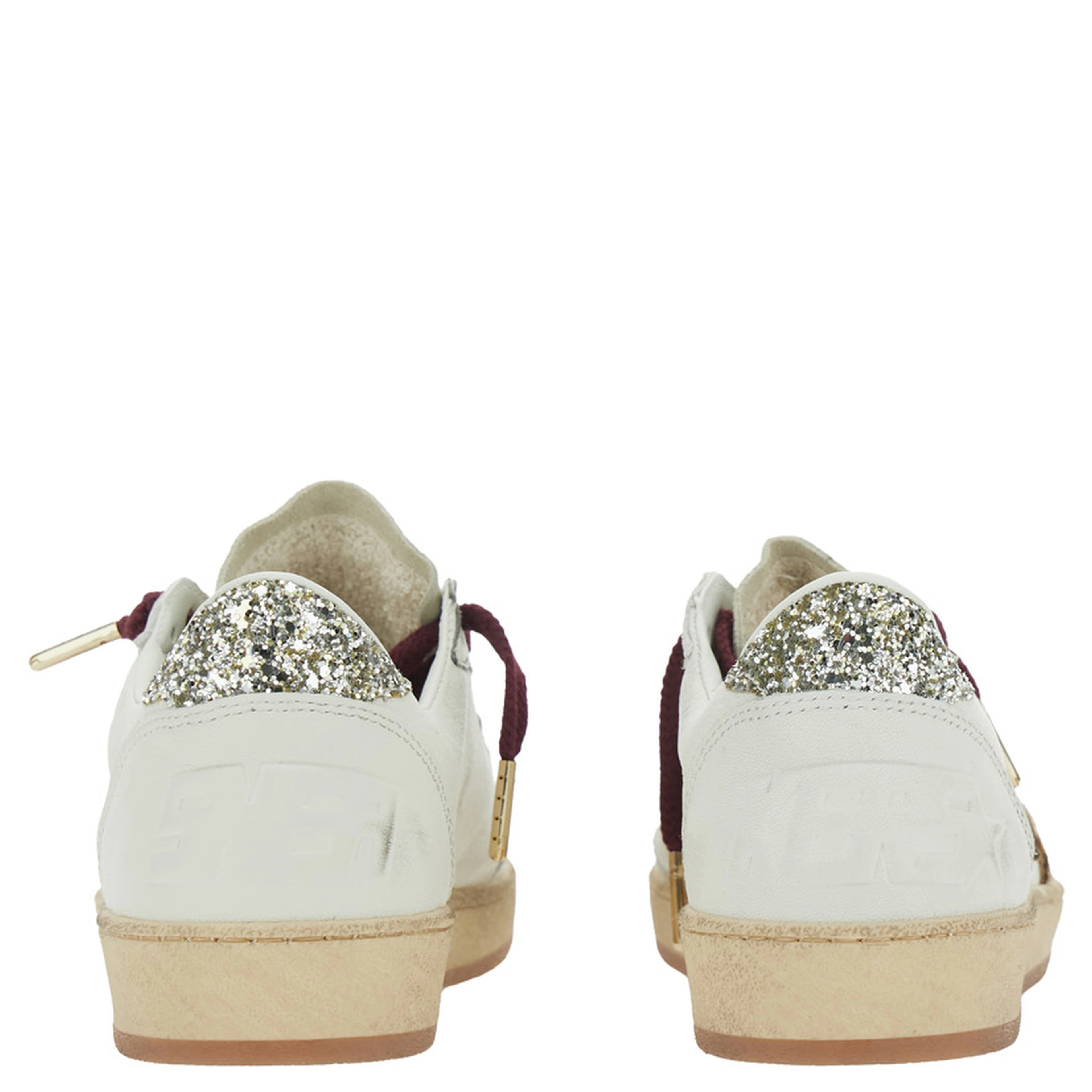 Ballstar White Low Top Sneakers with Star Patch with Glitter and Glitter Heel and Logo Lettering in Leather for Women